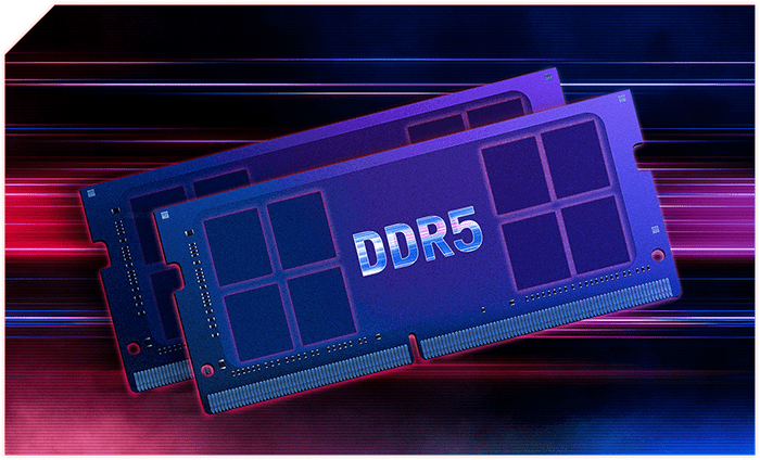 The image shows the Blazing Fast DDR5 Memory on motion blur background