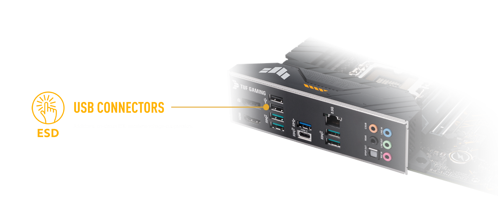 Supressão adicional da tensão transitória nos circuitos ESD nos Conectores USB.