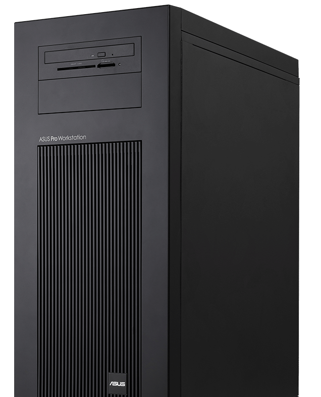 ASUS ExpertCenter Pro ET700I W7 with a sleek design, shown against a digital blue background with network connections represented by lines and nodes.