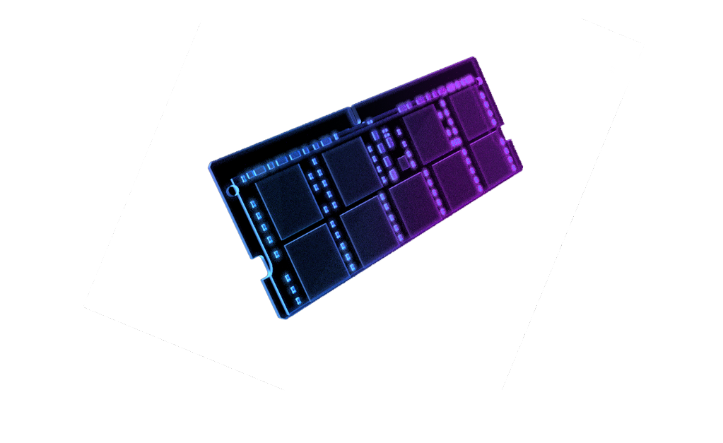 Een gestileerde 2D wireframe afbeelding van een RAM-module. - originele afbeelding