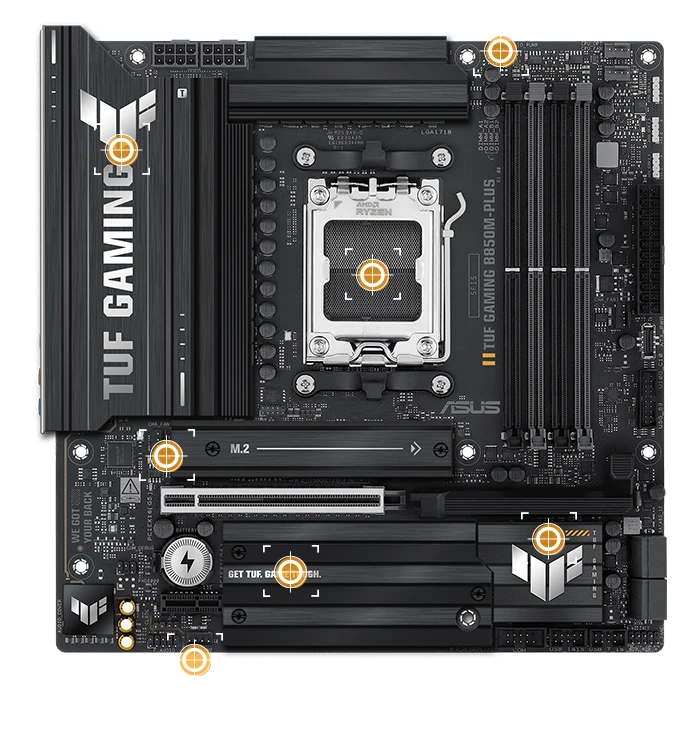 TUF Gaming motherboard front view with I/O ports