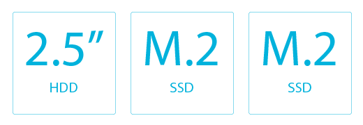 2.5 inch HDD, M.2 SSD