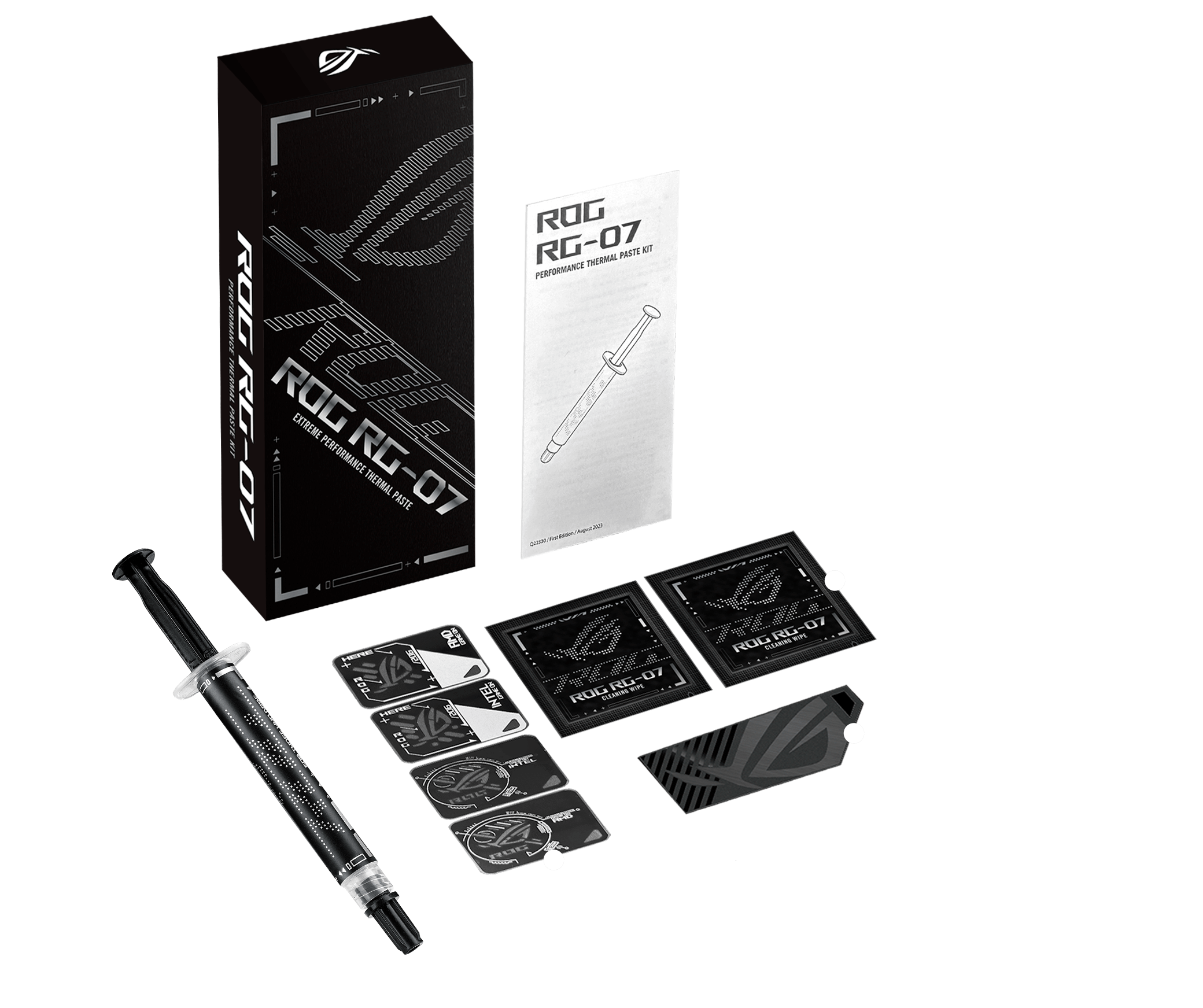 The full contents of the ROG RG-07 Performance Thermal Paste Kit.