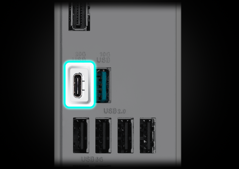 I/O ports highlighting USB 20Gbps port