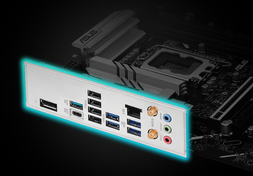 B860M MAX GAMING AX’ın önceden monteli G/Ç kalkanı.