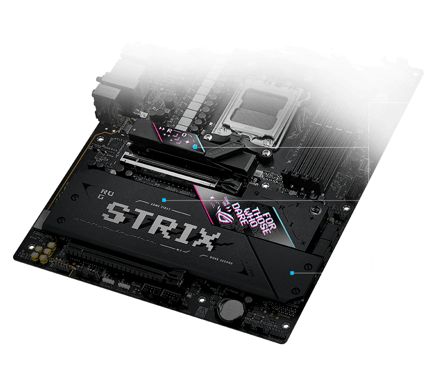 Strix B850-E M.2-koellichamen en achterplaat lay-out