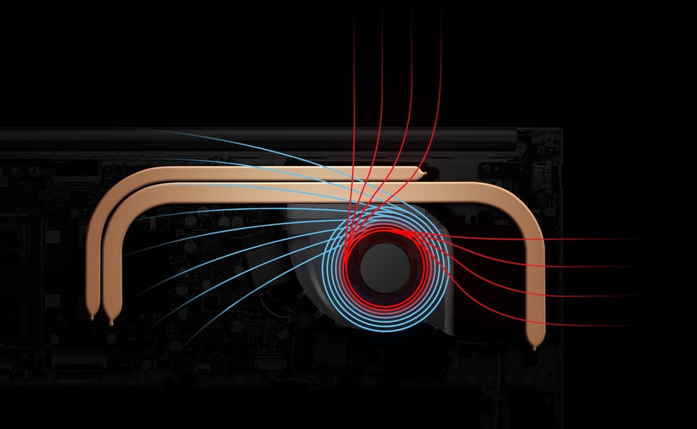 Vivobook 15 showing its inside structure with two heat pipes and one fan.
