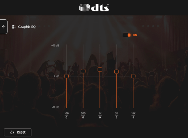 DTS Audio Processing's aangepaste modus gebruikersinterface.