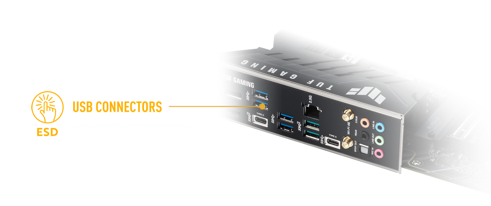 Supressão adicional da tensão transitória nos circuitos ESD nos Conectores USB.