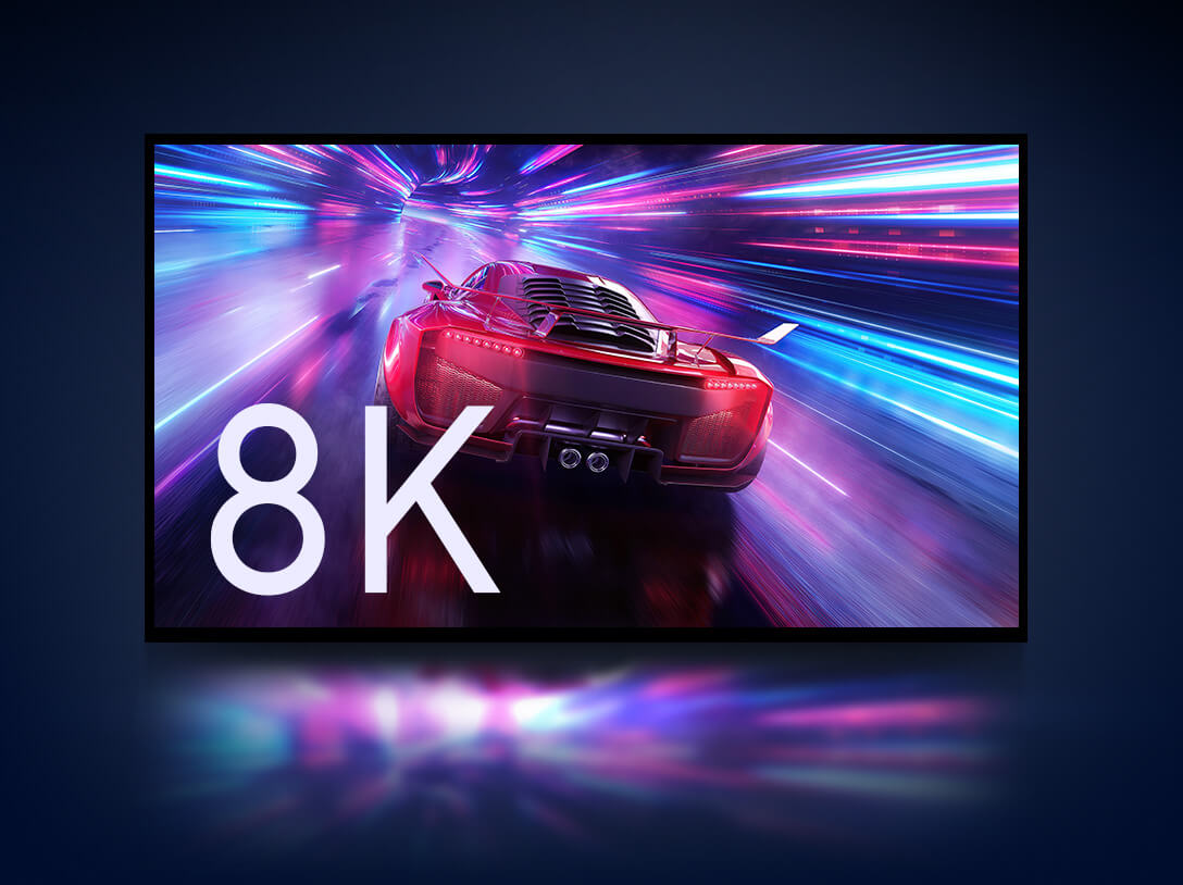 WiFi 7 for smart homes scenario with a 8K TV streaming sports car
