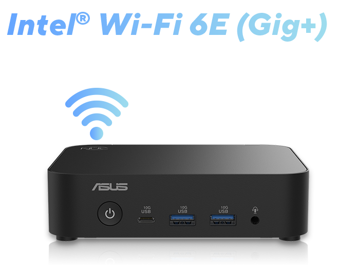 NUC 14 Essential and a Wi-Fi 6E (Gig+) Symbol