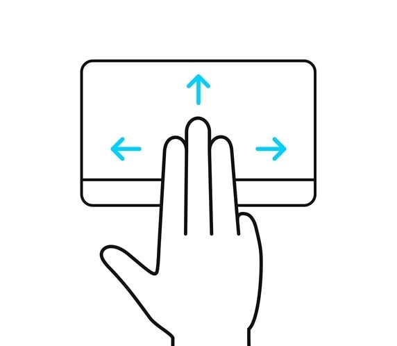 ErgoSense sensor panelində müxtəlif istiqamətlərdə 3 barmaqla sürüşdürmə göstərilib.