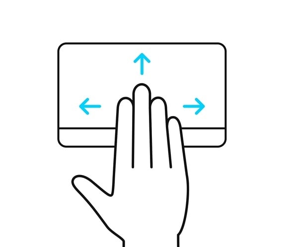 Der vises fire fingre, som stryger op, ned, til venstre og til højre på ErgoSense-touchpad'en.