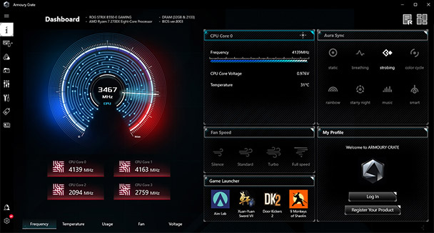 ROG armoury crate software interface