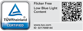 Logo certifié TUV pour Flicker Free et Low Blue Light