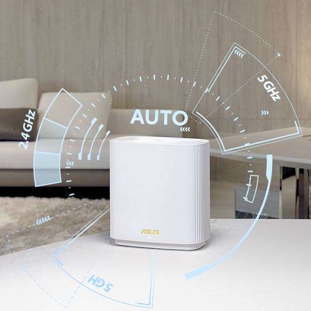 Les routeurs maillés ZenWiFi XT9 peuvent affecter intelligemment les appareils connectés à la bande WiFi la plus fiable disponible.