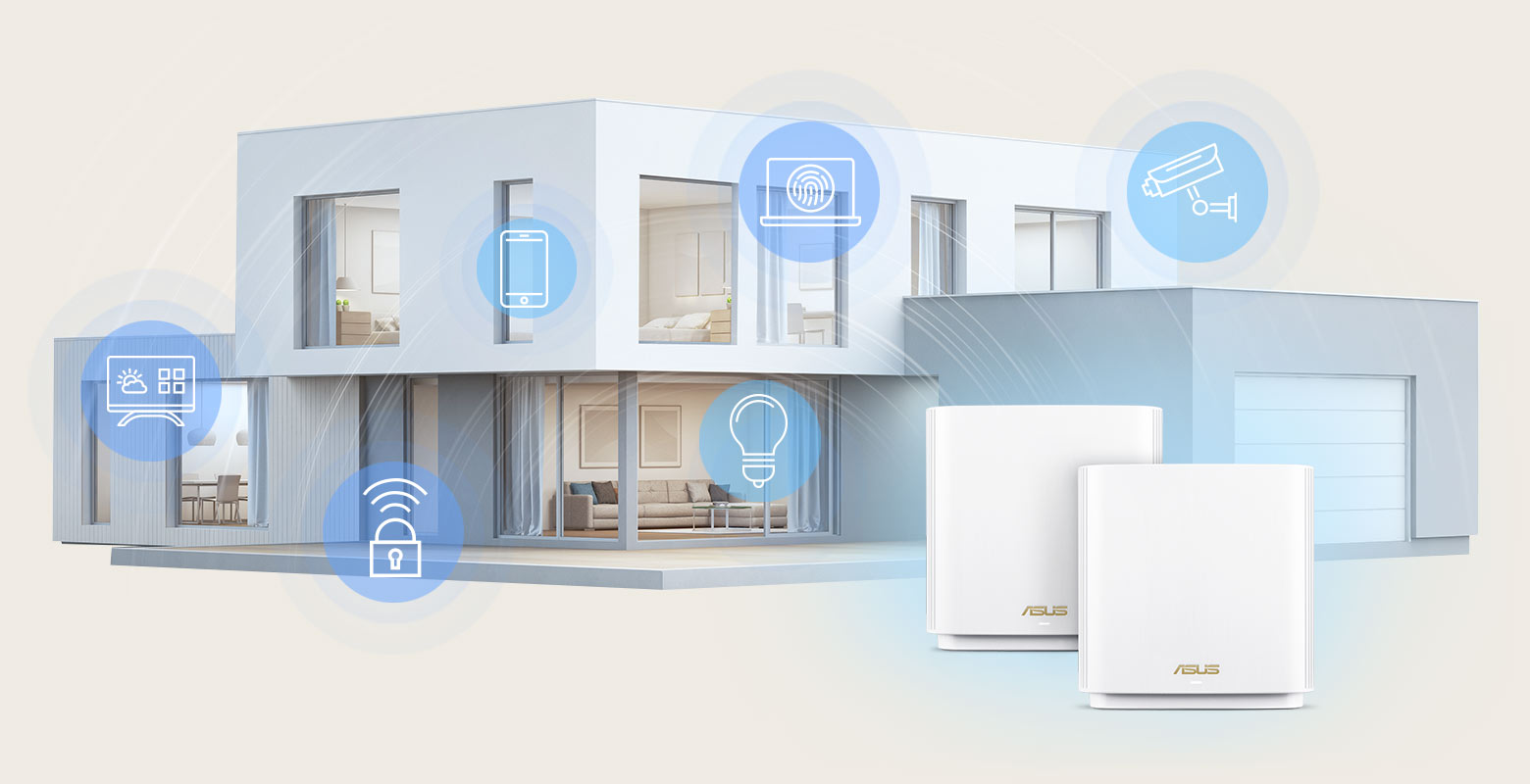 Os routers em malha ASUS ZenWiFi XT9 oferecem uma cobertura WiFi de até 5700 pés quadrados para que possas ligar todos os teus gadgets IoT domésticos.