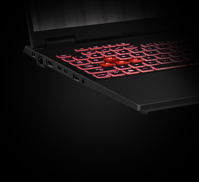 A TUF Gaming A16 with the TUF Gaming logo on screen, fully folded down to 180° to accentuate the hinge actuation range.