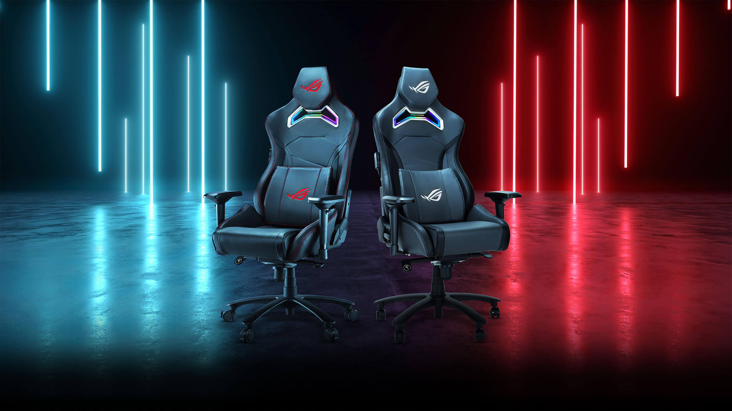 ROG Chariot X gaming chair back view with fabric straps.