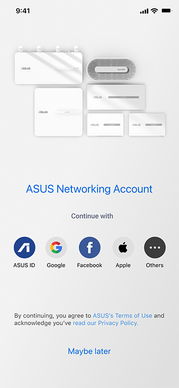 Interface de utilizador da aplicação ASUS ExpertWiFi - página de autenticação