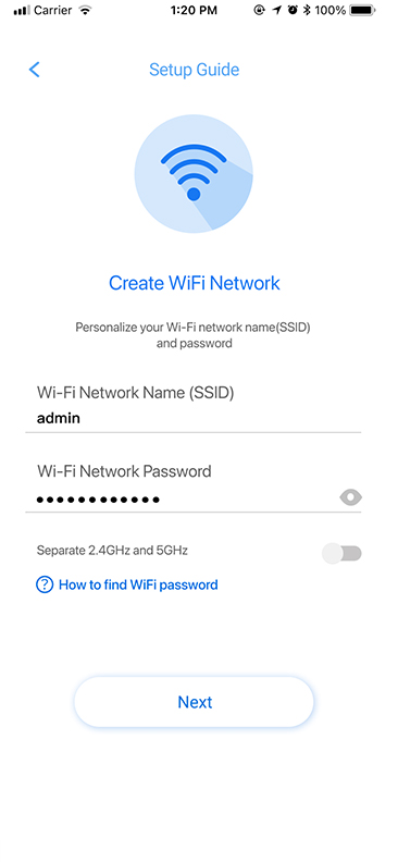 Interfaz de usuario de la aplicación ASUS ExpertWiFi - Crea tu contraseña WiFi