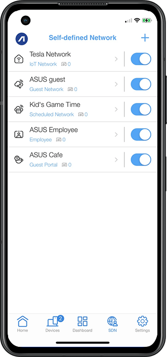 User interface of Self-defined Network with multiple SSIDs on ASUS ExpertWiFi App