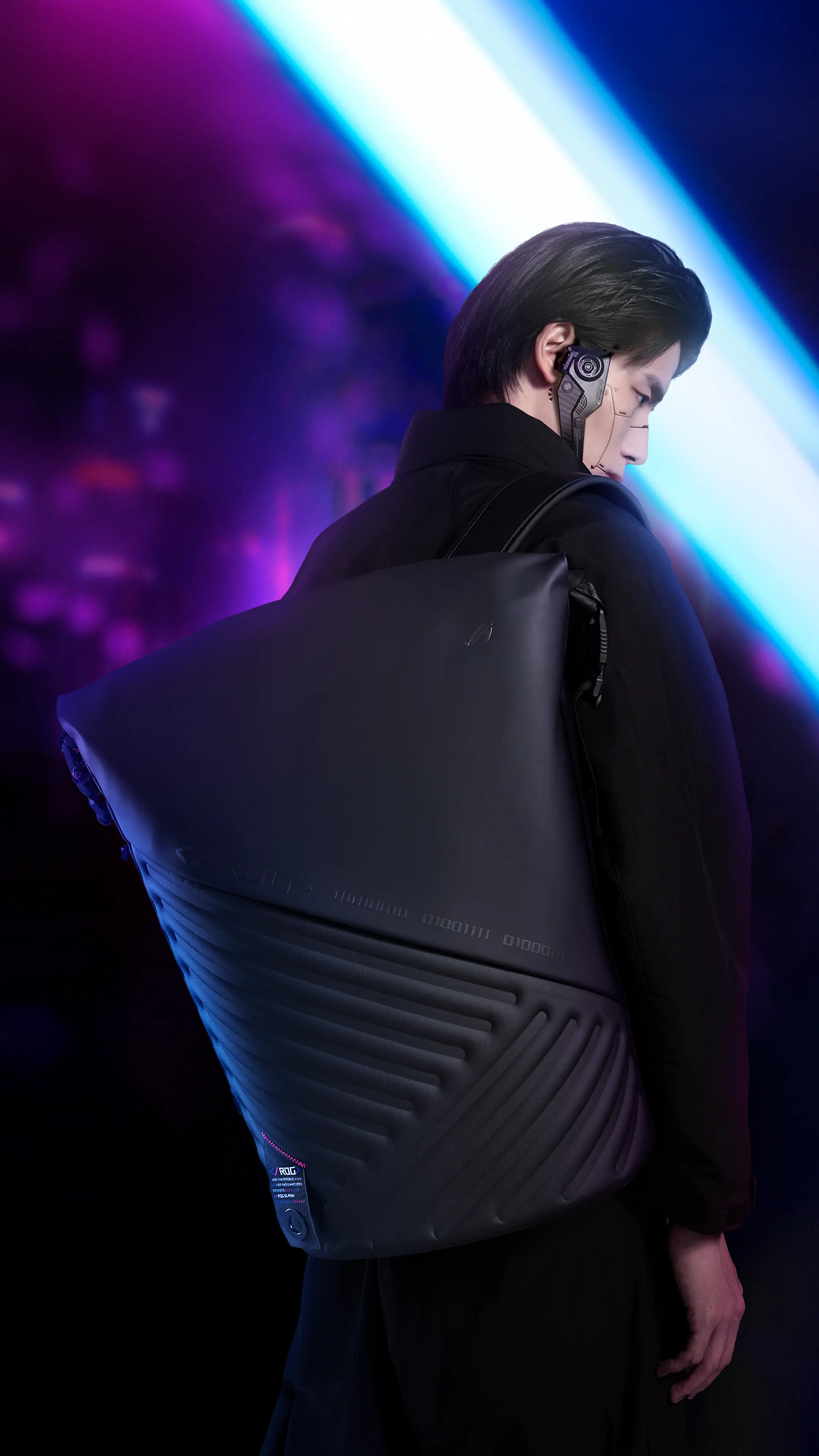 a man wearing a ROG SLASH Backpack 4.0