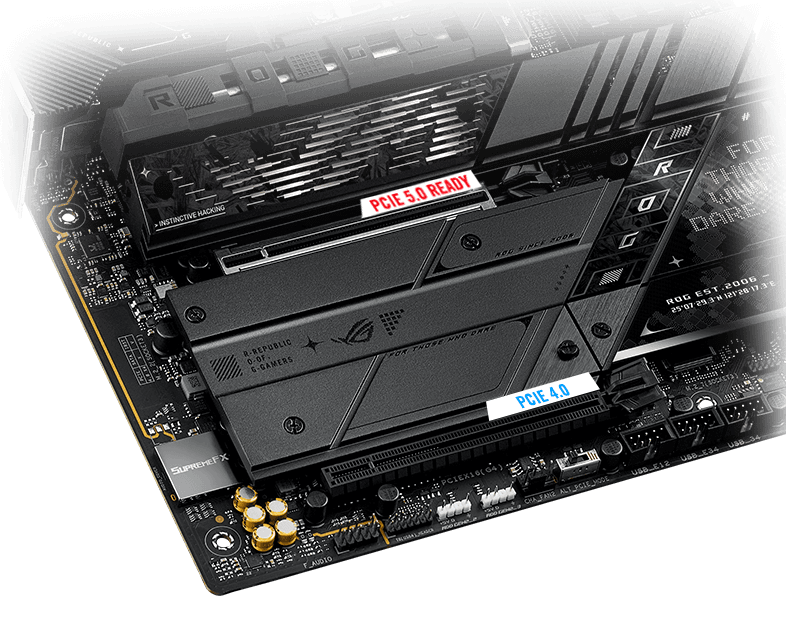 The Strix Z890-E PCIe 5.0 M.2 and expansion slot layout