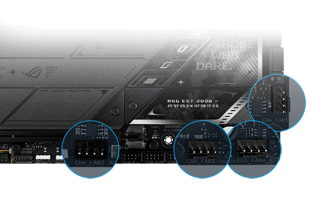 Ubicación de los cabezales de los ventiladores del chasis Strix Z890-E