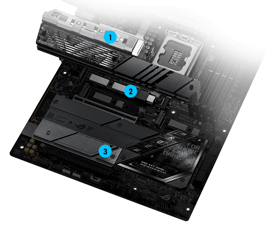 Strix Z890-E M.2 heatsinks and backplate layout