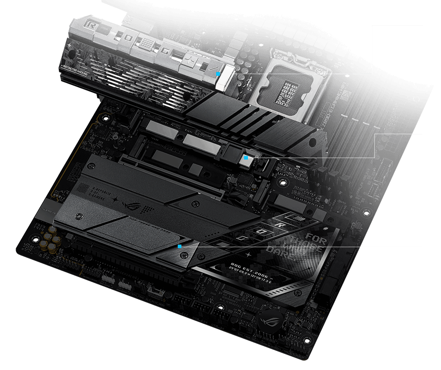 Disipadores y disposición de la placa posterior del Strix Z890-E M.2