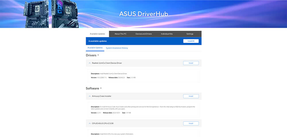 Interfaz ASUS DRIVER HUB