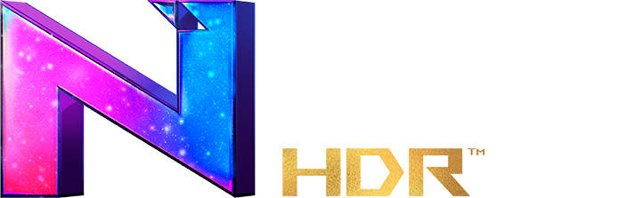 Символіка та логотип ROG Nebula HDR на синьо-фіолетовому фоні.