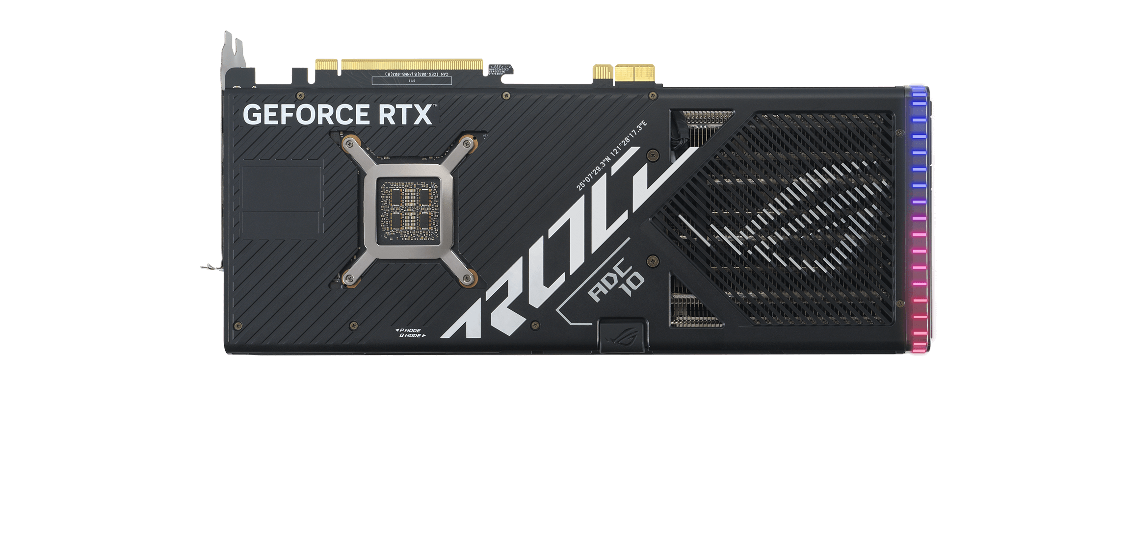 Achteraanzicht van de ROG Strix GeForce RTX 4090 BTF videokaart.
