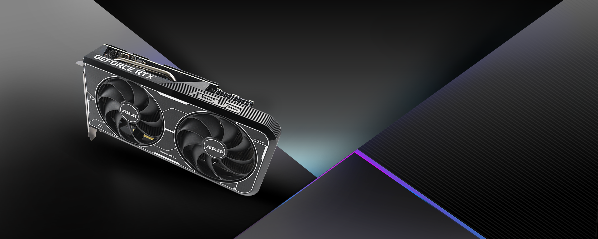 Front angled view of the ASUS Dual GeForce RTX 3060 Ti graphics card