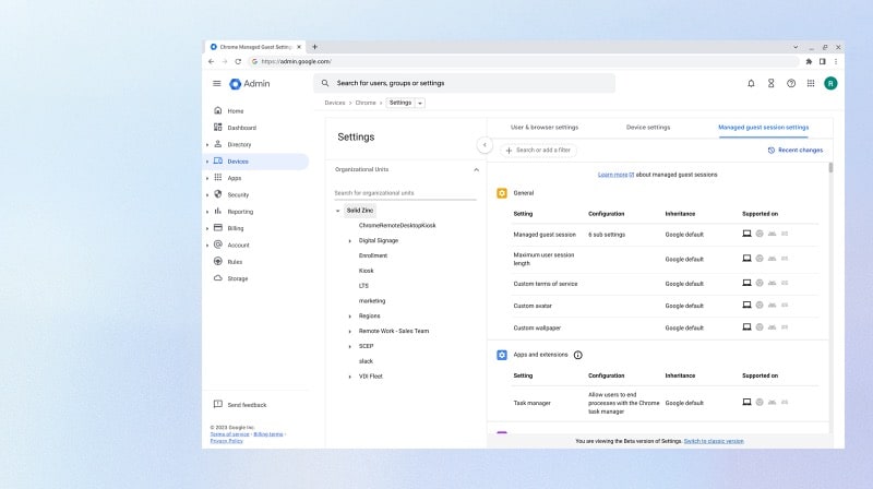 Google Admin interface