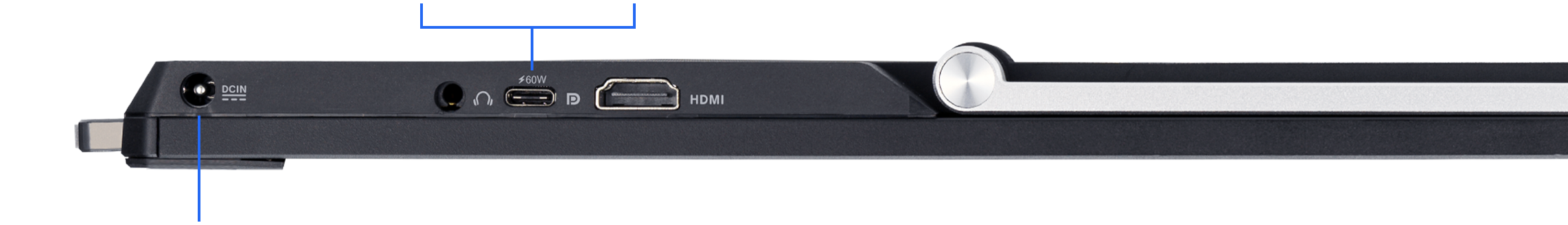 I/O ports with one USB-C with 60-watt power delivery, and HDMI® and an earphone jack