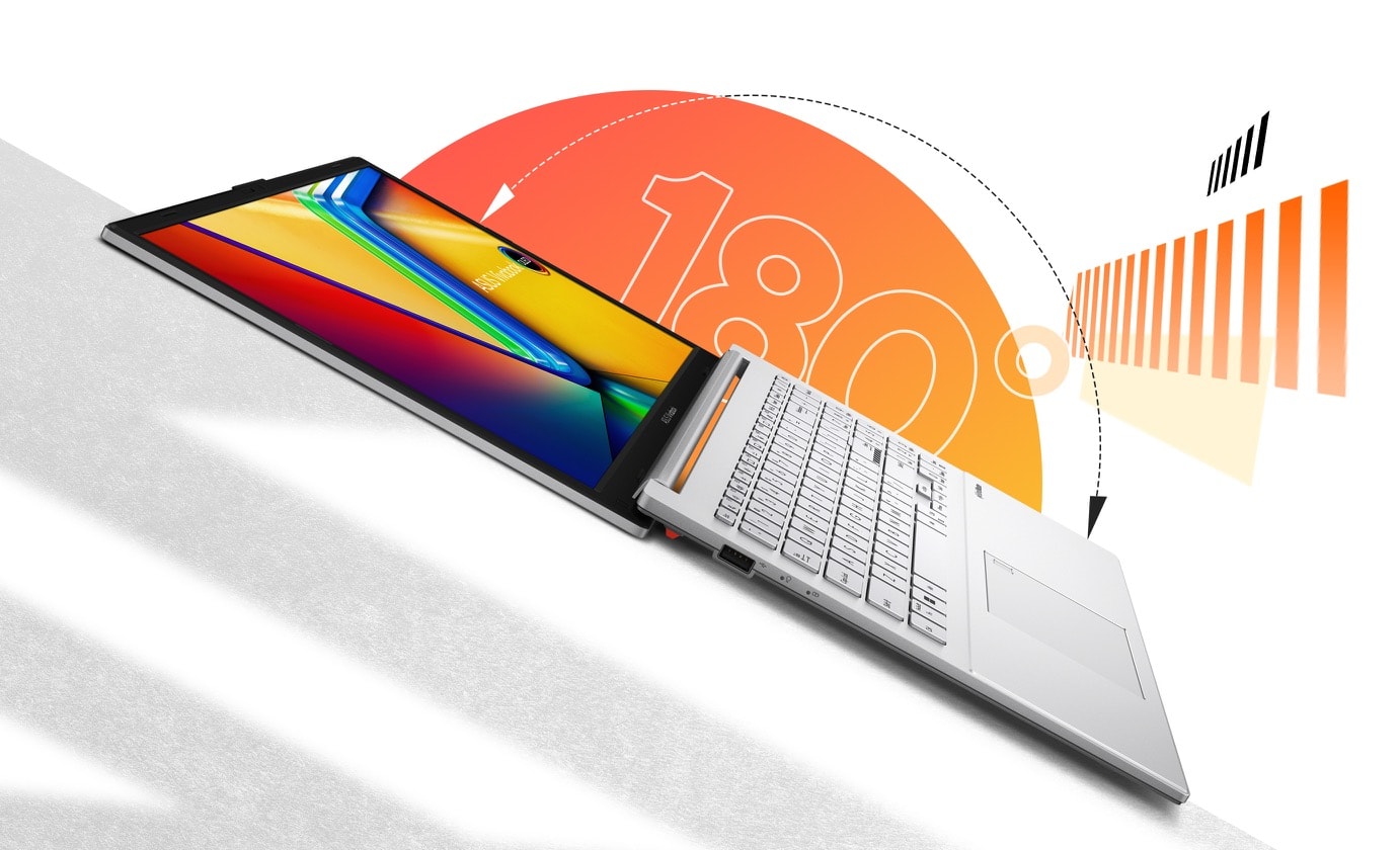 Vivobook Go 15 OLED розкрито на 180 градусів