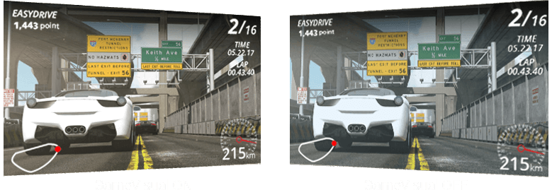 Screenshot with GameVisual Racing mode OFF/ Screenshot with GameVisual Racing mode ON/off