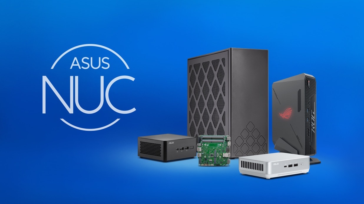 Kompletný rad produktov NUC vrátane Mini PC, zariadení, zostáv a komponentov.