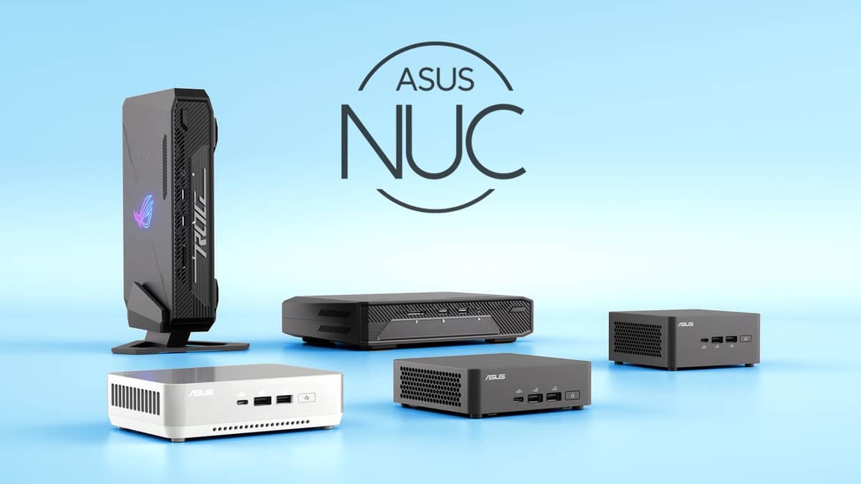 A full line-up of NUC series products including Mini PC, devices, kits, and elements.