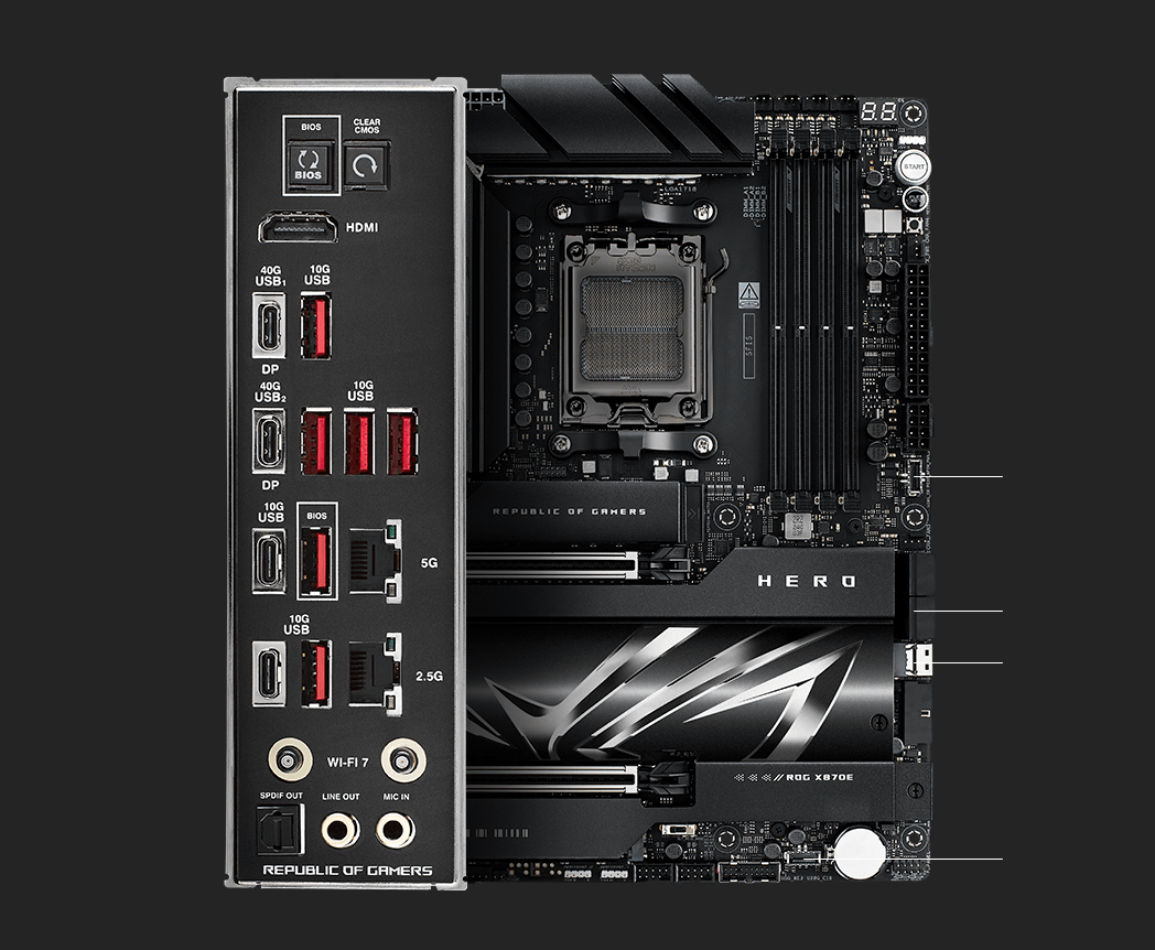 Konnektivitätsdaten des ROG Crosshair X870E Hero