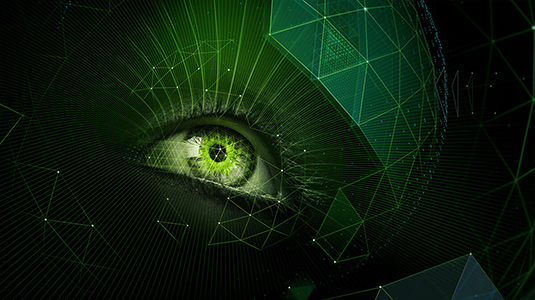 illustration of a green cybernetic eye