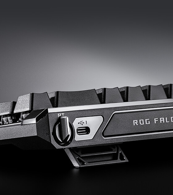 ROG Falchion Ace HFX’s rapid trigger toggle – closeup scenario shot