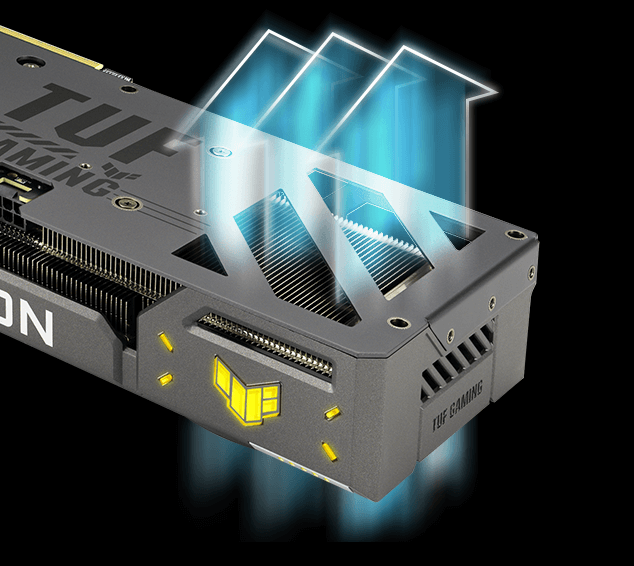 Graphic depicting how airflow passes through the vented exoskeleton of the TUF Gaming RX 9060 XT