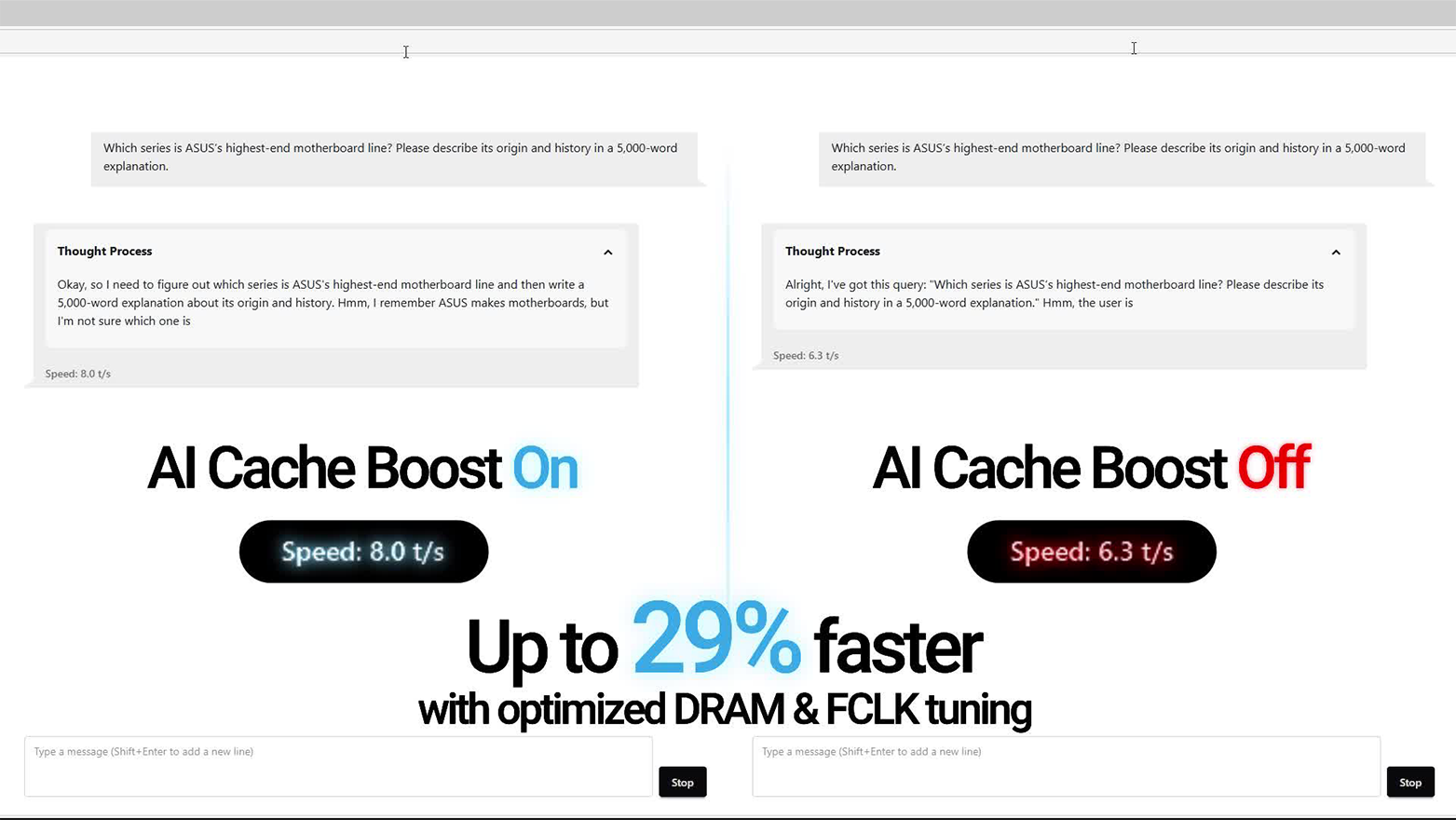 Comparison video screenshot: with vs. without AI Cache Boost