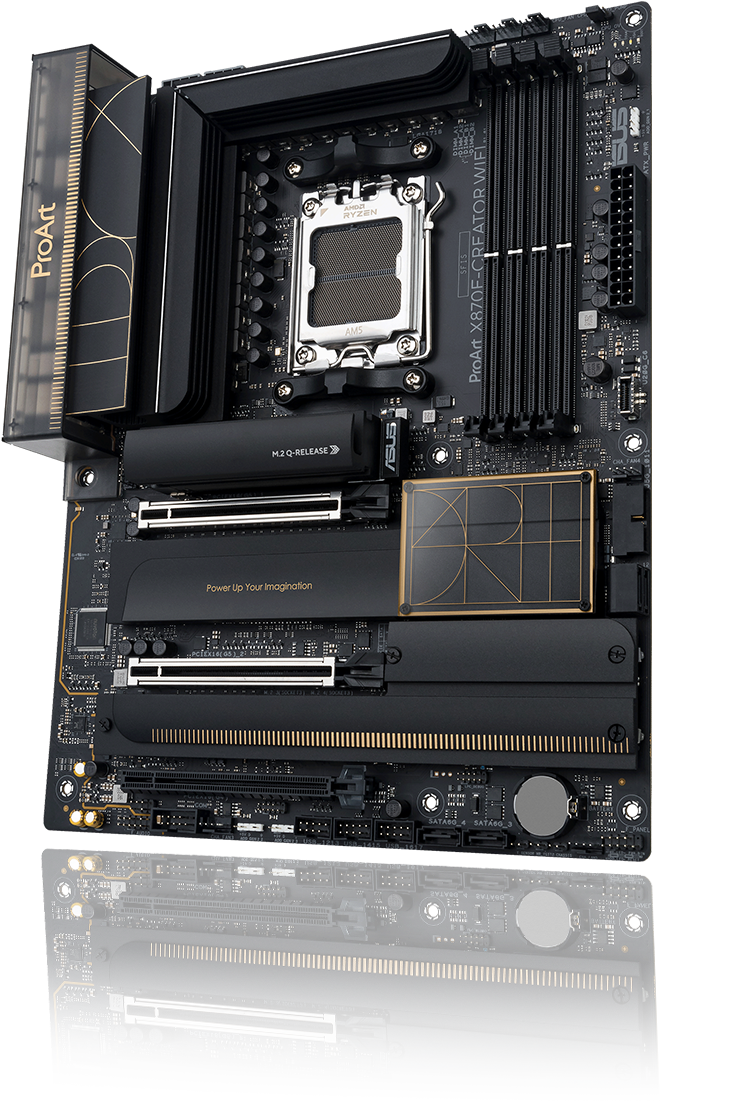 Top-down angled view of ProArt X870E-Creator WiFi