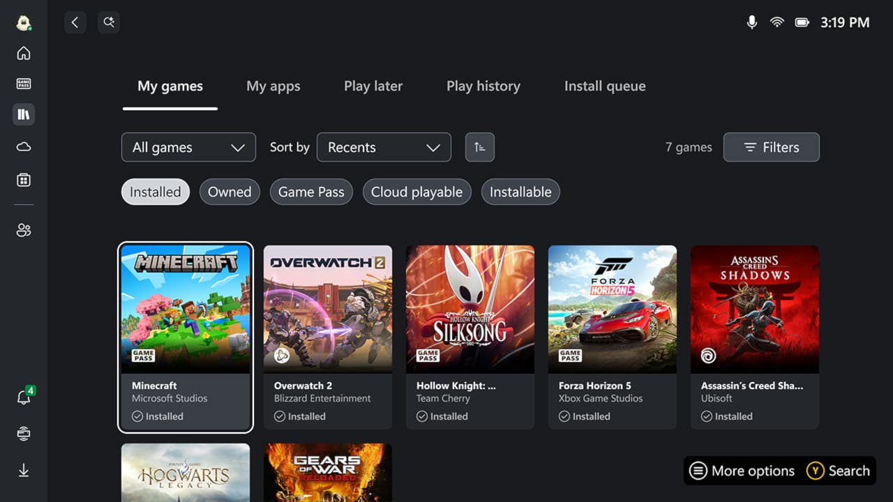 De gebruikersinterface van Xbox