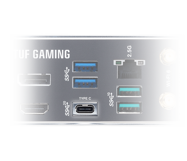 ASUS TUF Gaming Z590-PLUS WiFi provides USB 3.2 Gen 2 and Type-C
