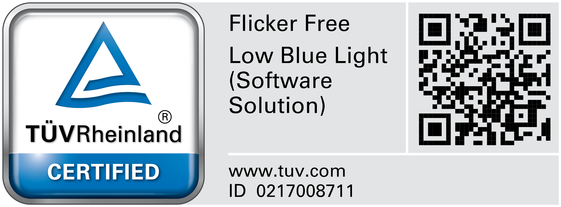 TÜV Rheinland-certified logo and QR code